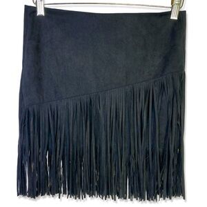 ⭐️STREETWEAR SOCIETY Black Suede Fringe Mini Skirt